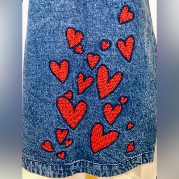 Anthropologie Dhruv Kapoor Embroidered Hearts Denim Short Sleeve Mini Dress - Picture 6 of 11